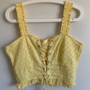 Yellow Crop Top w/ Smocked Backing